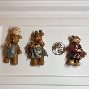 Vintage Hand painted Bear Brooch Set - Brown, Gray, Red